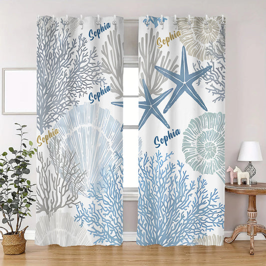 Coral Seashells Starfish - Personalized Sea Lover Blackout Window Curtain/ Drapes Set