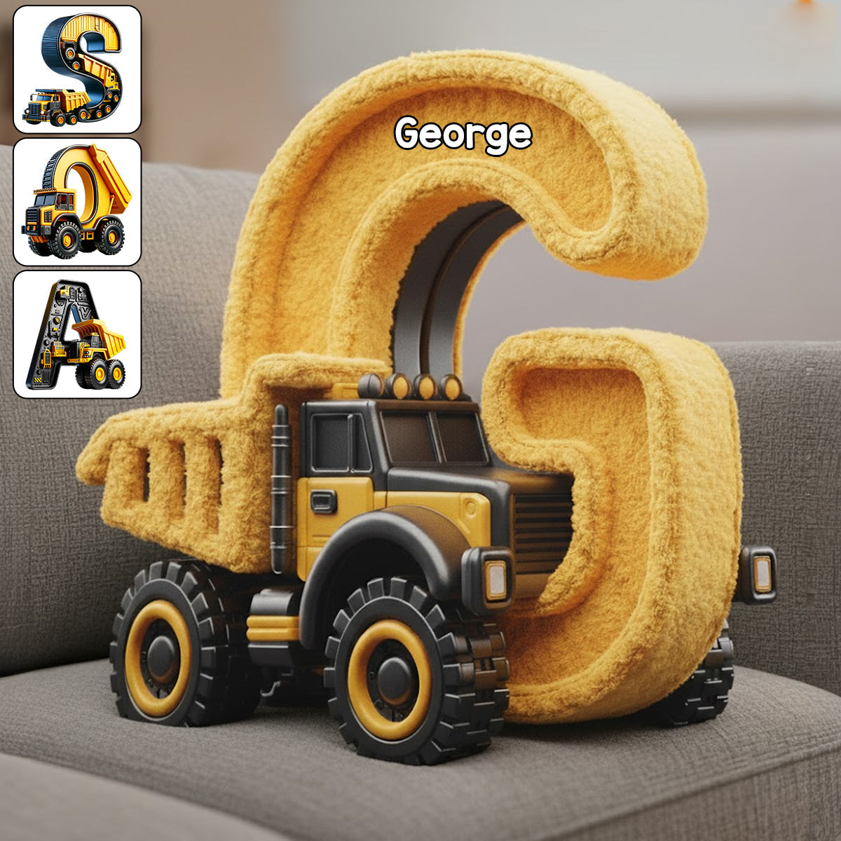 Cool Contruction - Personalized Kid Faux Fur Shaped Pillow