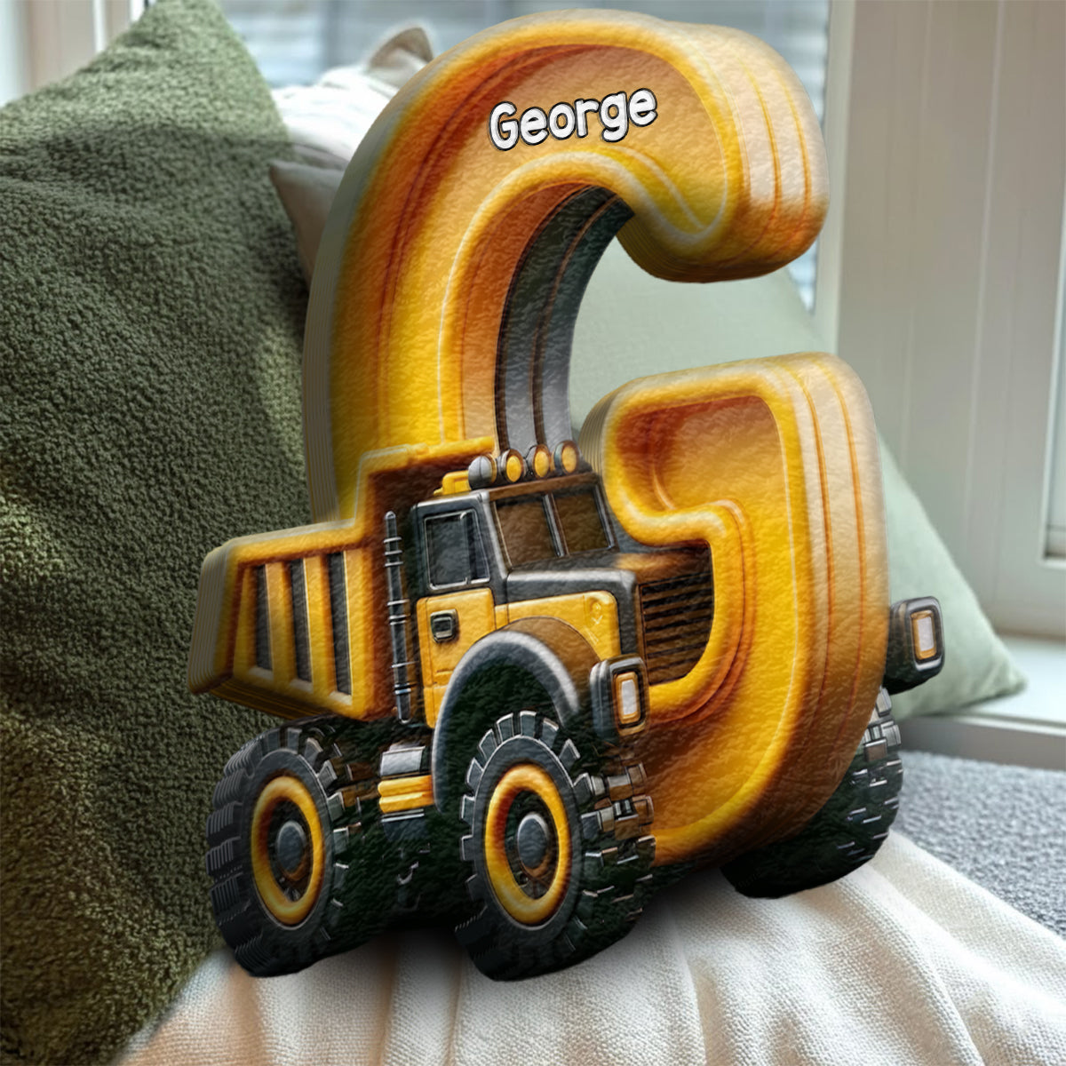 Cool Contruction - Personalized Kid Faux Fur Shaped Pillow