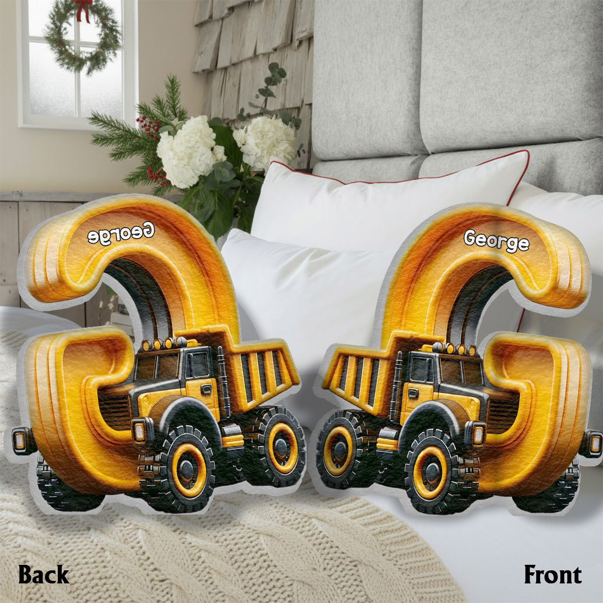 Cool Contruction - Personalized Kid Faux Fur Shaped Pillow