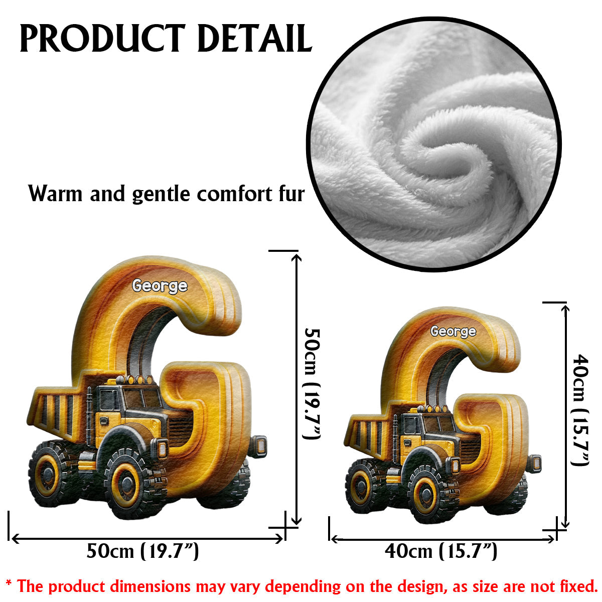 Cool Contruction - Personalized Kid Faux Fur Shaped Pillow