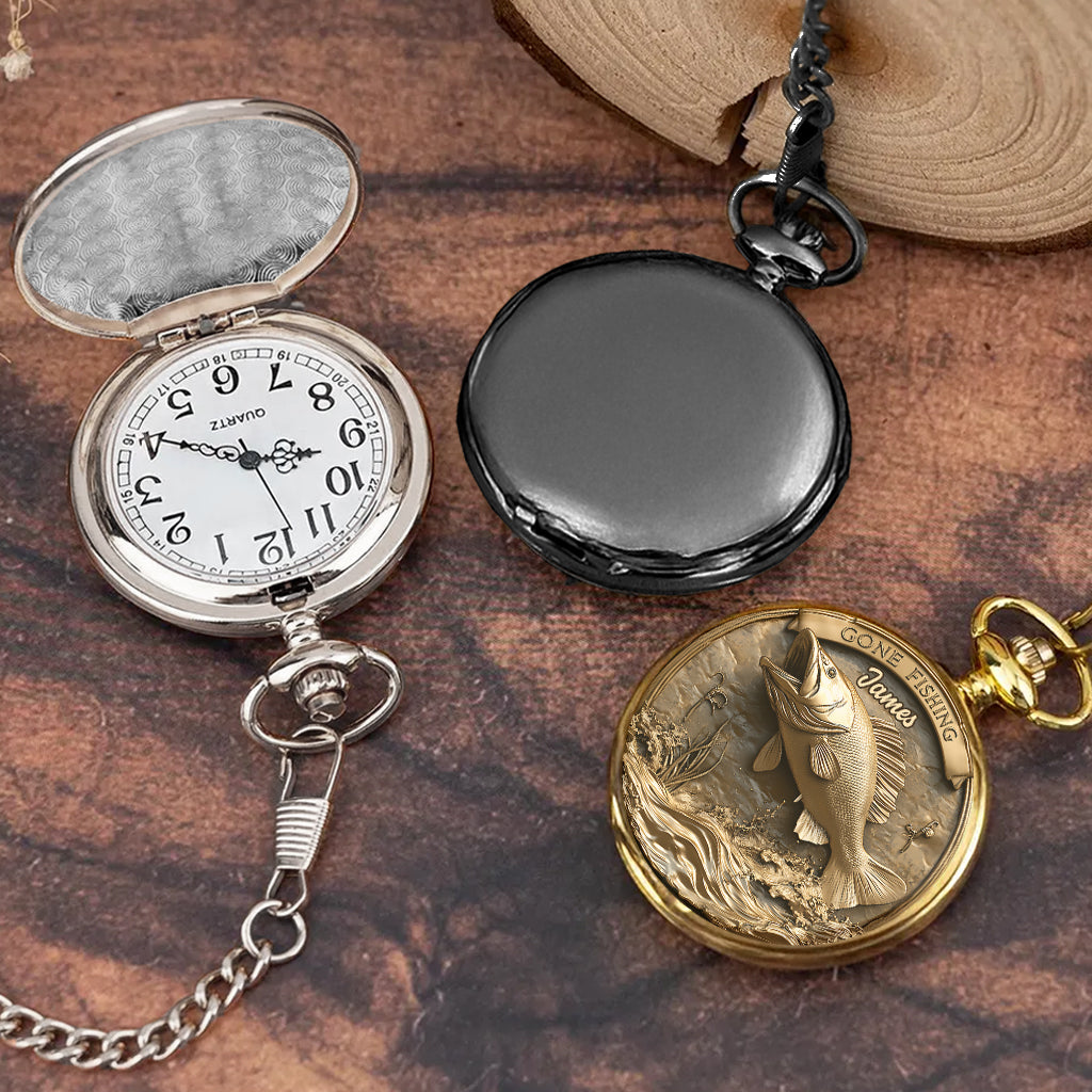 Montre de poche de pêche personnalisée « Parti pêcher »