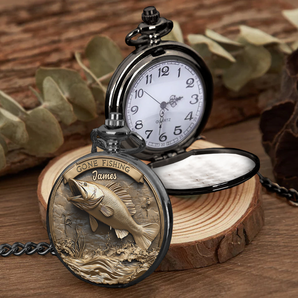 Montre de poche de pêche personnalisée « Parti pêcher »