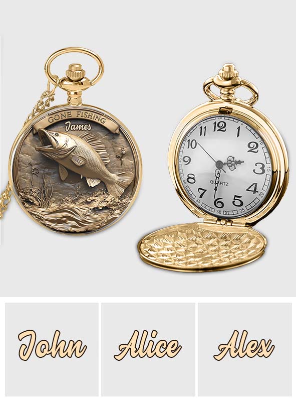 Montre de poche de pêche personnalisée « Parti pêcher »