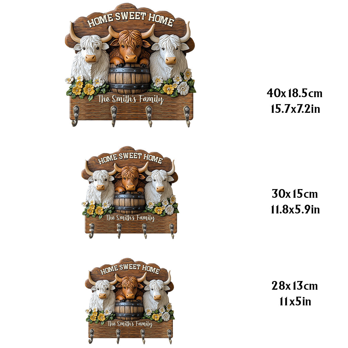 Home Sweet Home - Personalized Highland Cow Custom Shaped Key Rack