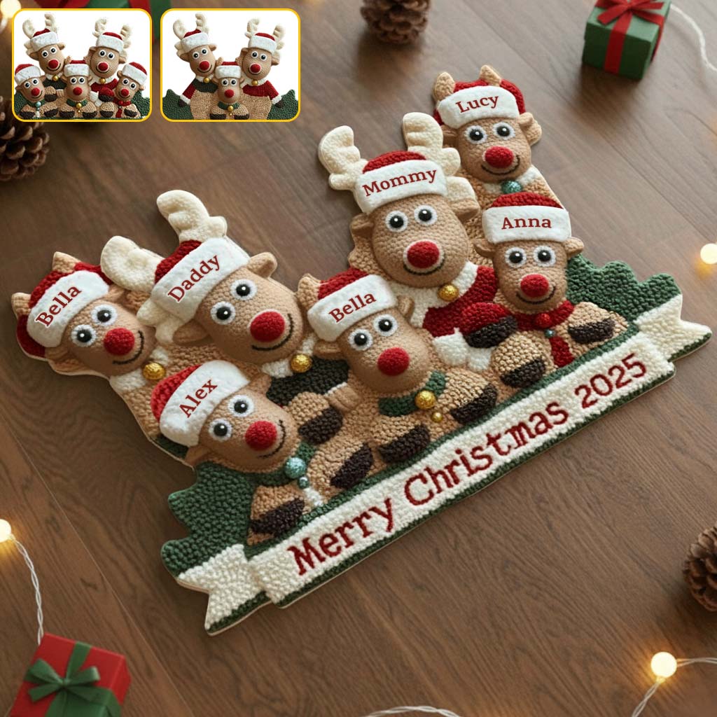 Cute Reindeer Holiday - Personalized Family Non-Slip Tufted Rug