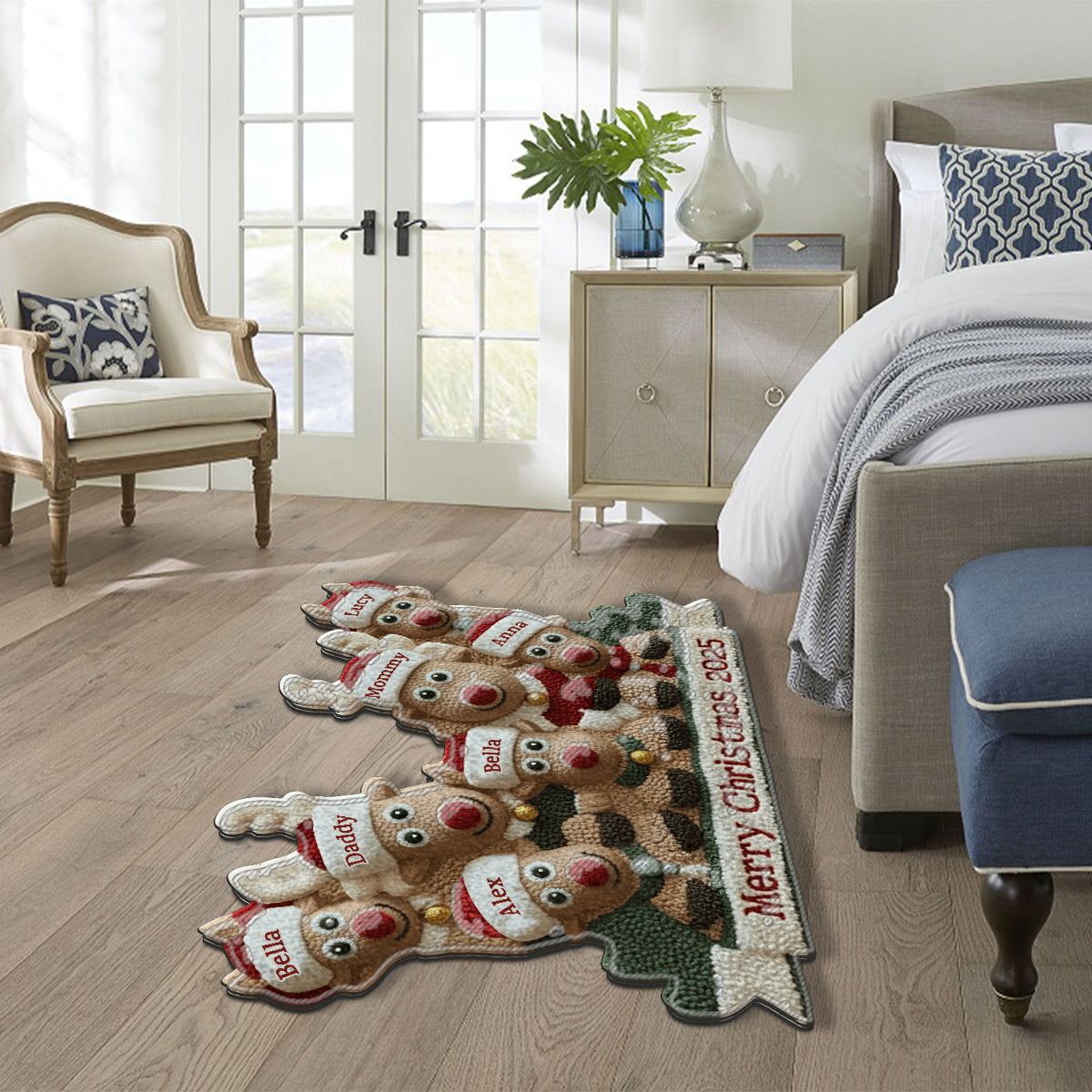 Cute Reindeer Holiday - Personalized Family Non-Slip Tufted Rug