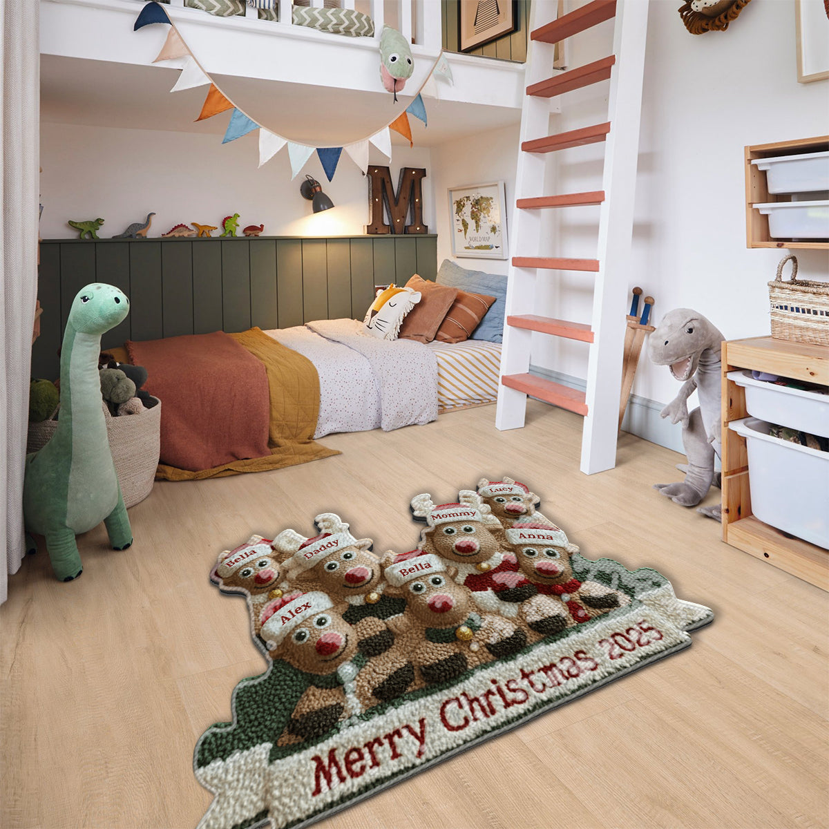Cute Reindeer Holiday - Personalized Family Non-Slip Tufted Rug