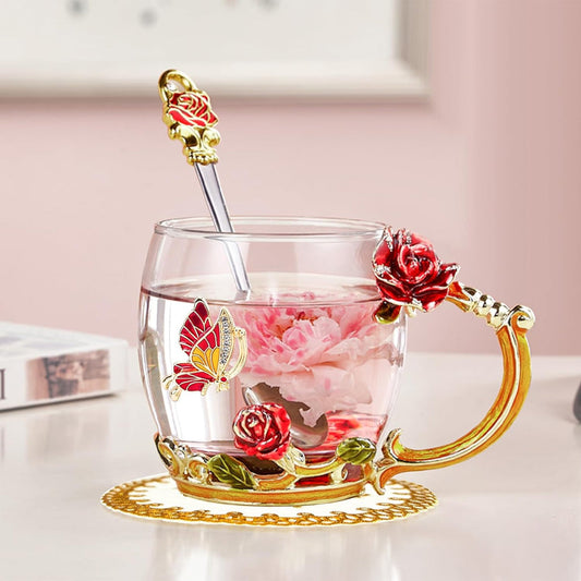 Floral Butterfly Glass Coffee Enamels Mug