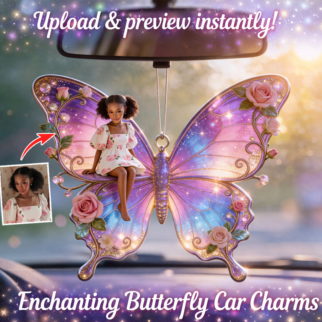 Self-love Gift, Butterfly Flower - Personalized Butterfly Car Ornament