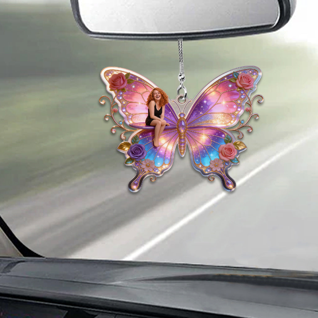 Self-love Gift, Butterfly Flower - Personalized Butterfly Car Ornament