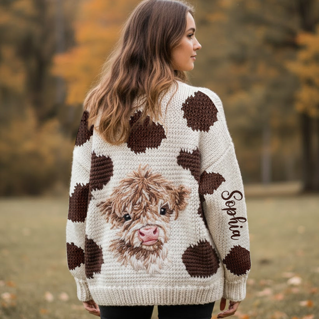 Love Highland Cows - Personalized Highland Cow Cardigan Sweater