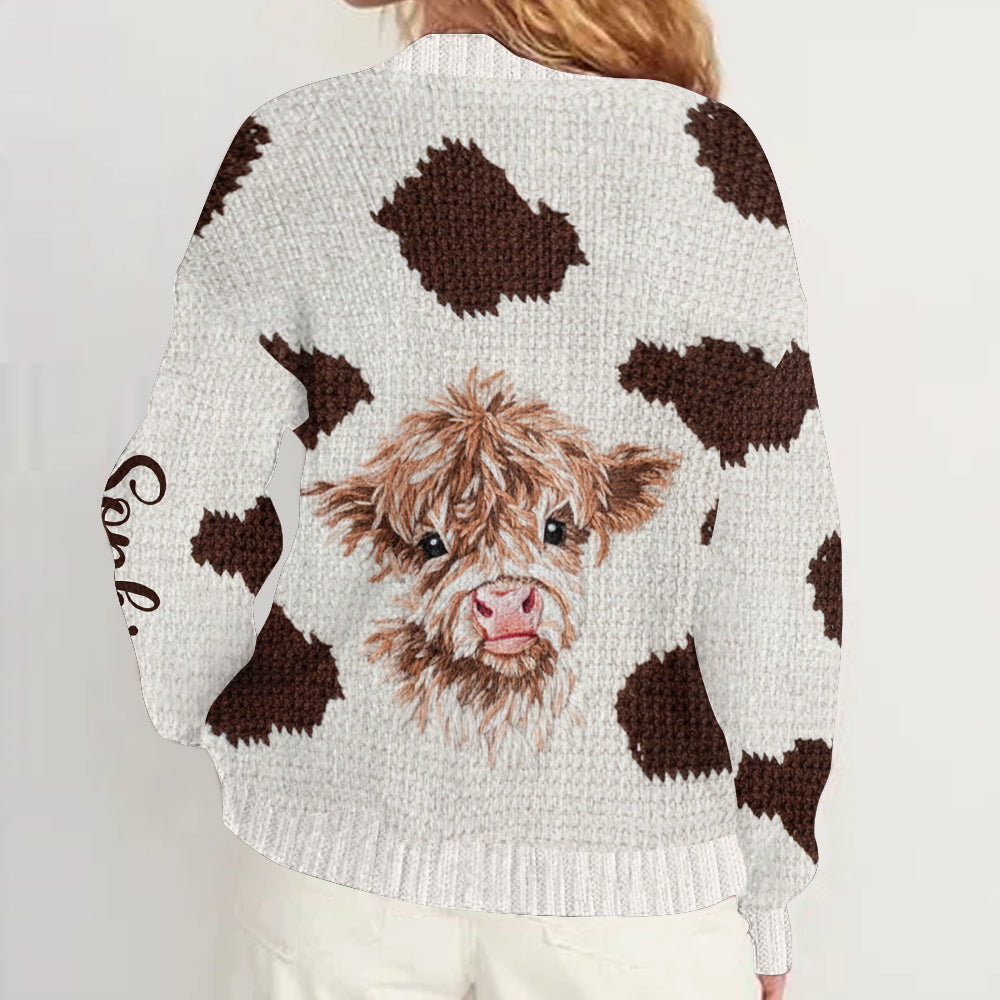 Love Highland Cows - Personalized Highland Cow Cardigan Sweater