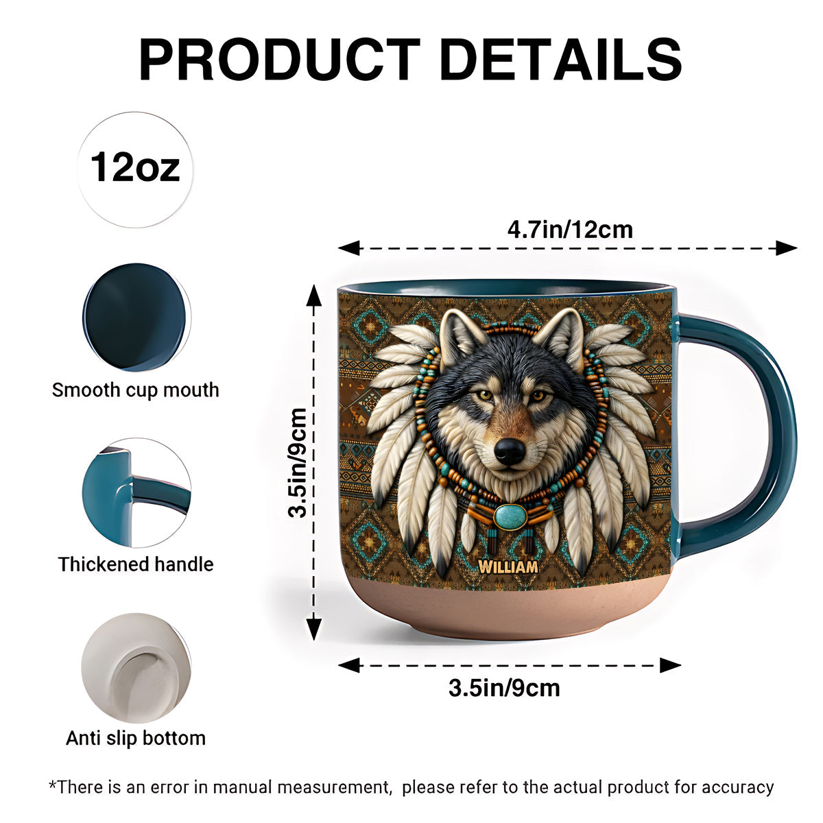 Personalisierter Becher mit Indianermotiv und Wolfsmotiv