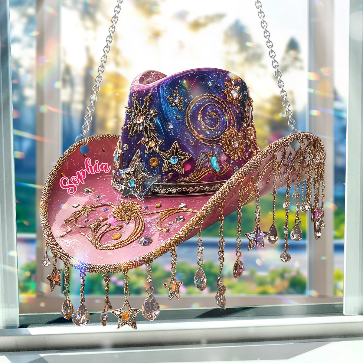 Beautiful Cowboy Hat - Personalized Cowgirl Window Hanging Suncatcher Ornament