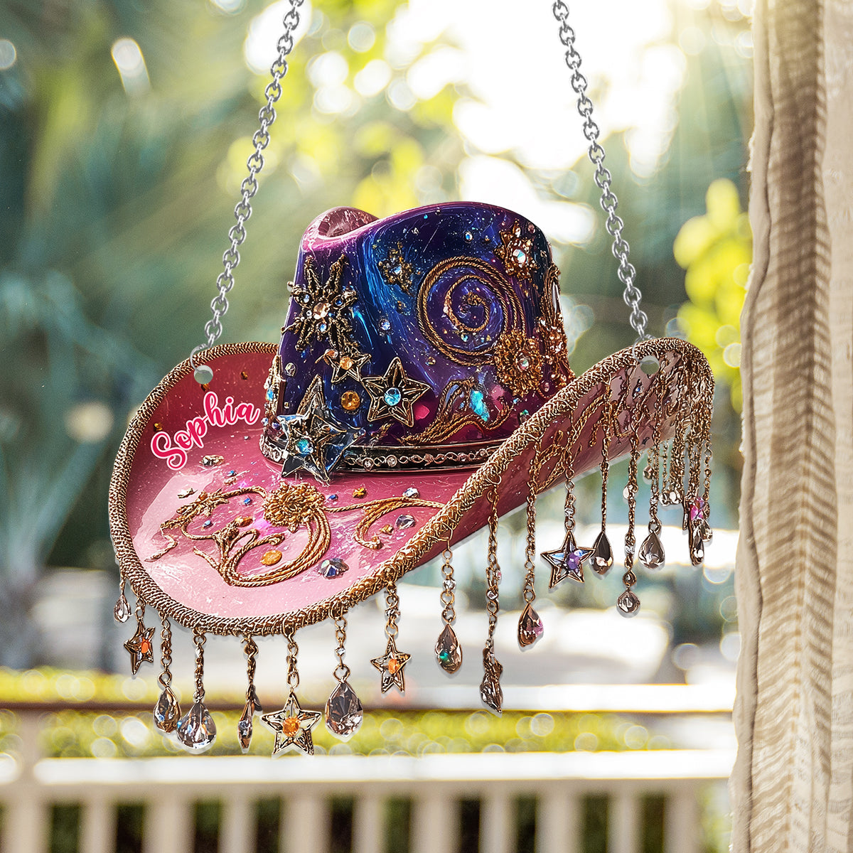 Beautiful Cowboy Hat - Personalized Cowgirl Window Hanging Suncatcher Ornament