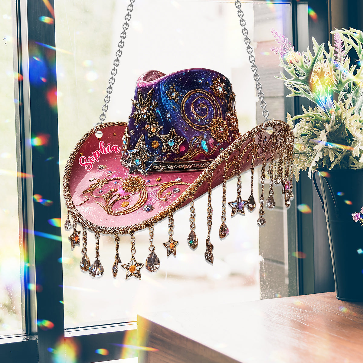 Beautiful Cowboy Hat - Personalized Cowgirl Window Hanging Suncatcher Ornament