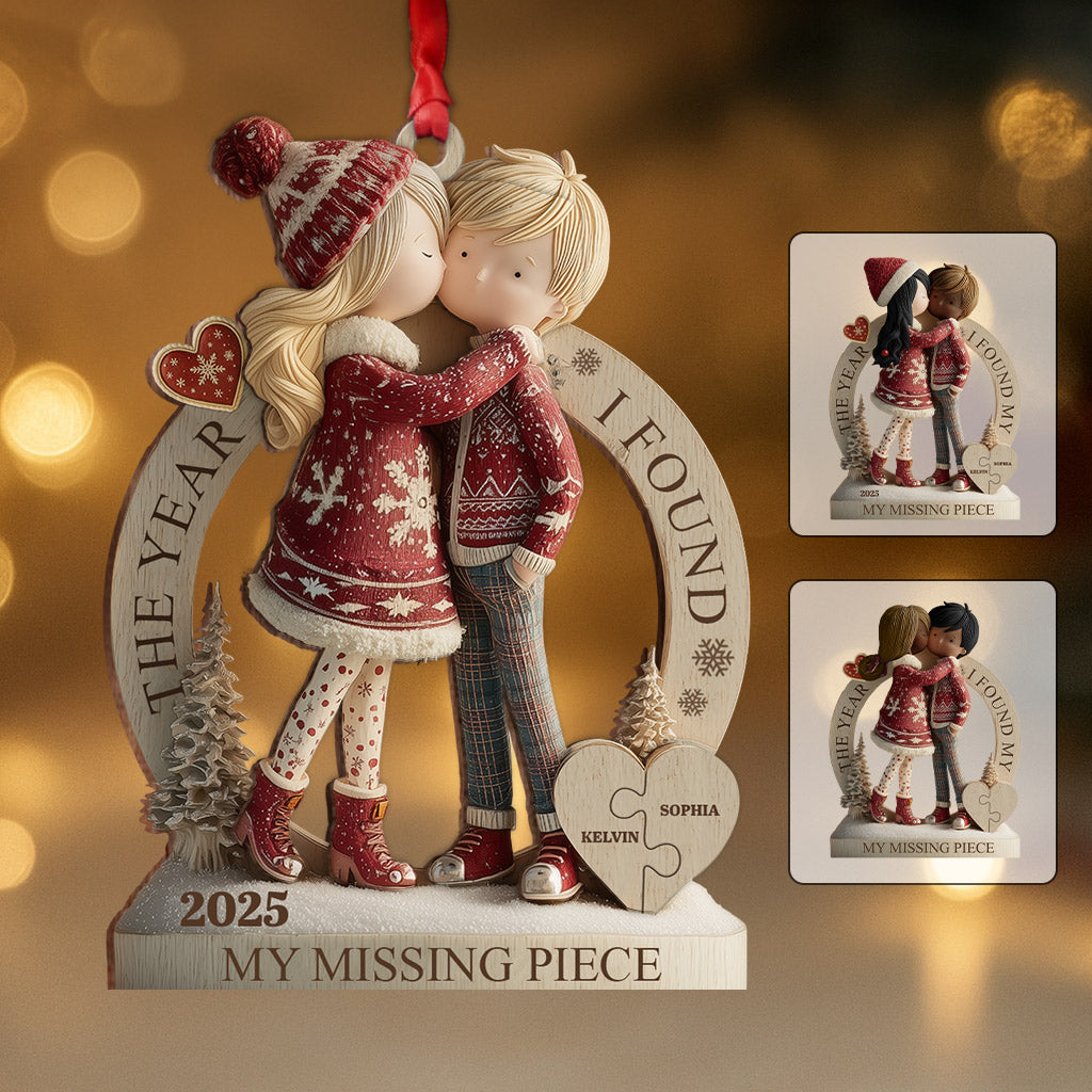 The Year I Found My Missing Piece - Personalized Couple 2 Layered Wooden Ornament