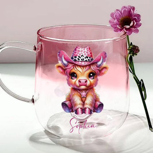 Mug personnalisé « Vache des Highlands mignonne » - Mug en verre dégradé « Vache des Highlands mignonne »