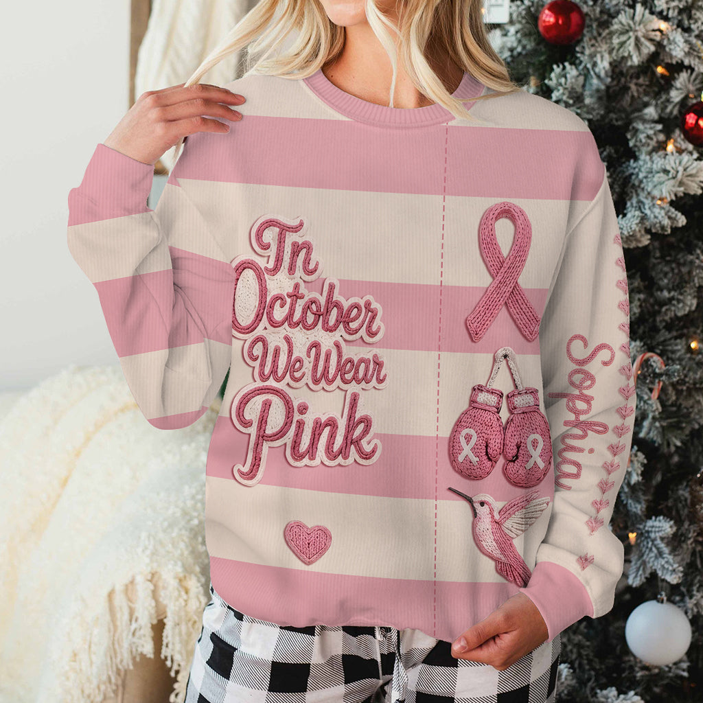 In October We Wear Pink - Personalized Breast Cancer Awareness Cardigan Sweater