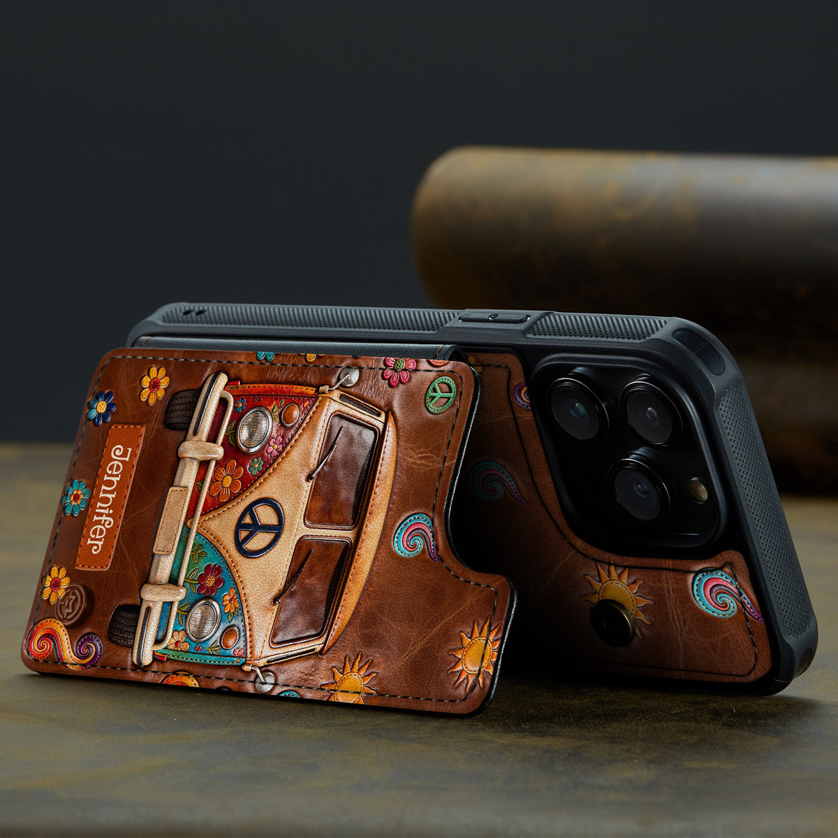 Floral Hippie Van - Personalized Hippie Fully Printed Wallet Phone Case