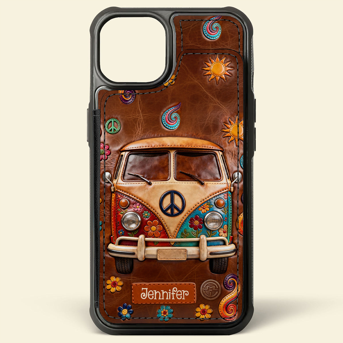 Floral Hippie Van - Personalized Hippie Fully Printed Wallet Phone Case