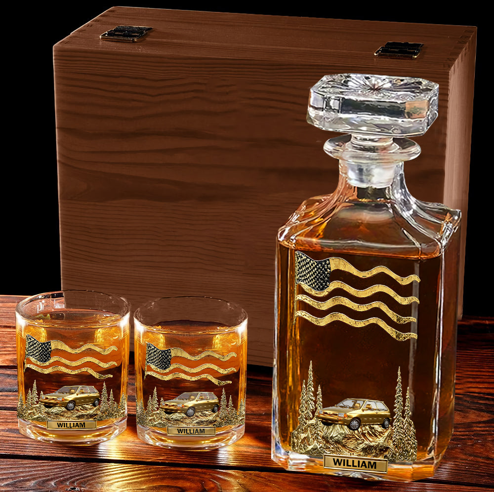 Cool Gift For Car Lover - Personalized Car Lover Whiskey Decanter Set