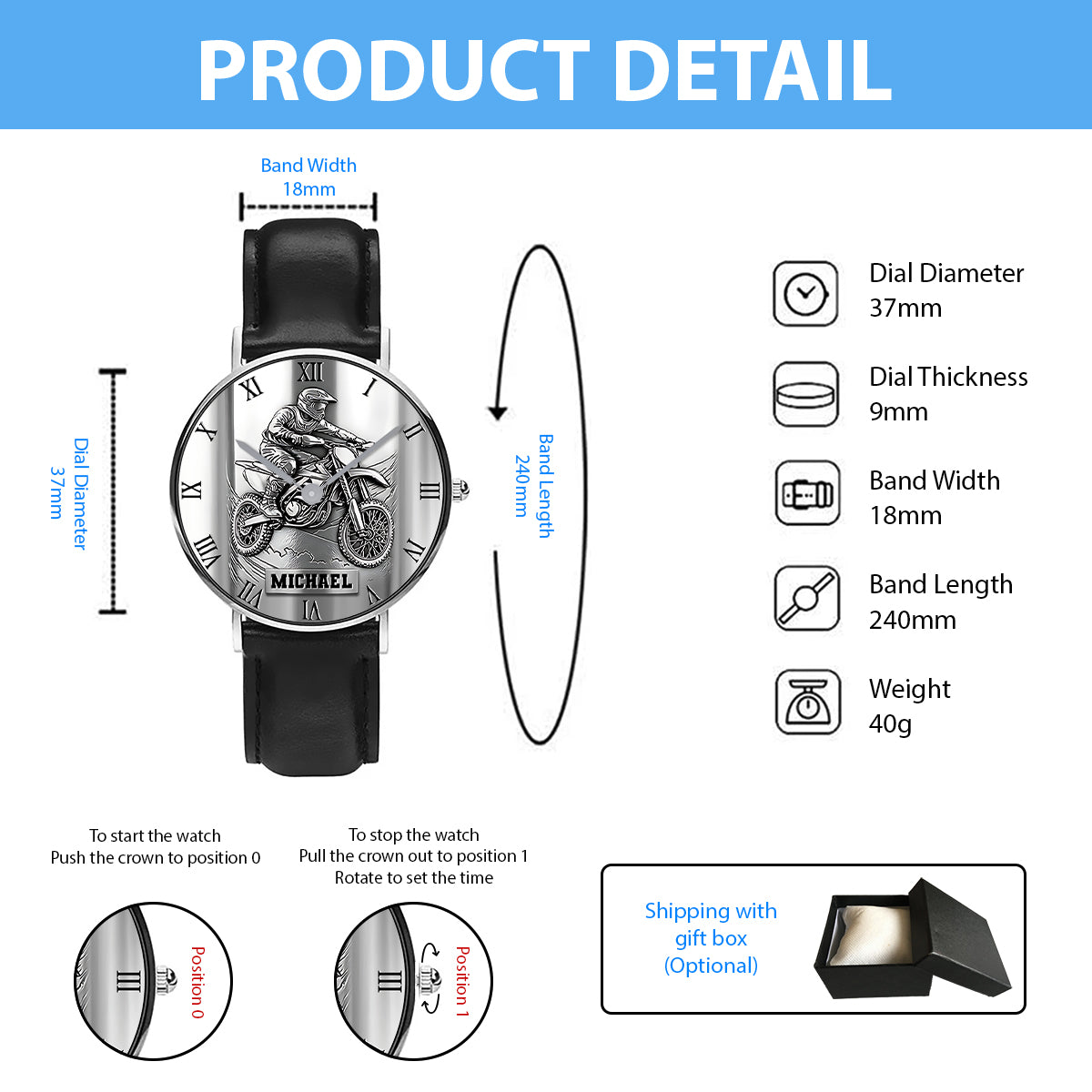 Montre de motocross/cross métallique personnalisée