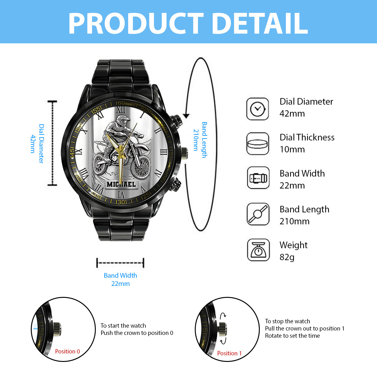 Montre de motocross/cross métallique personnalisée