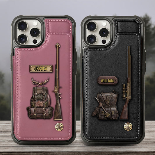 Cadeau de luxe pour chasseur - Étui portefeuille personnalisé pour téléphone sur le thème de la chasse
