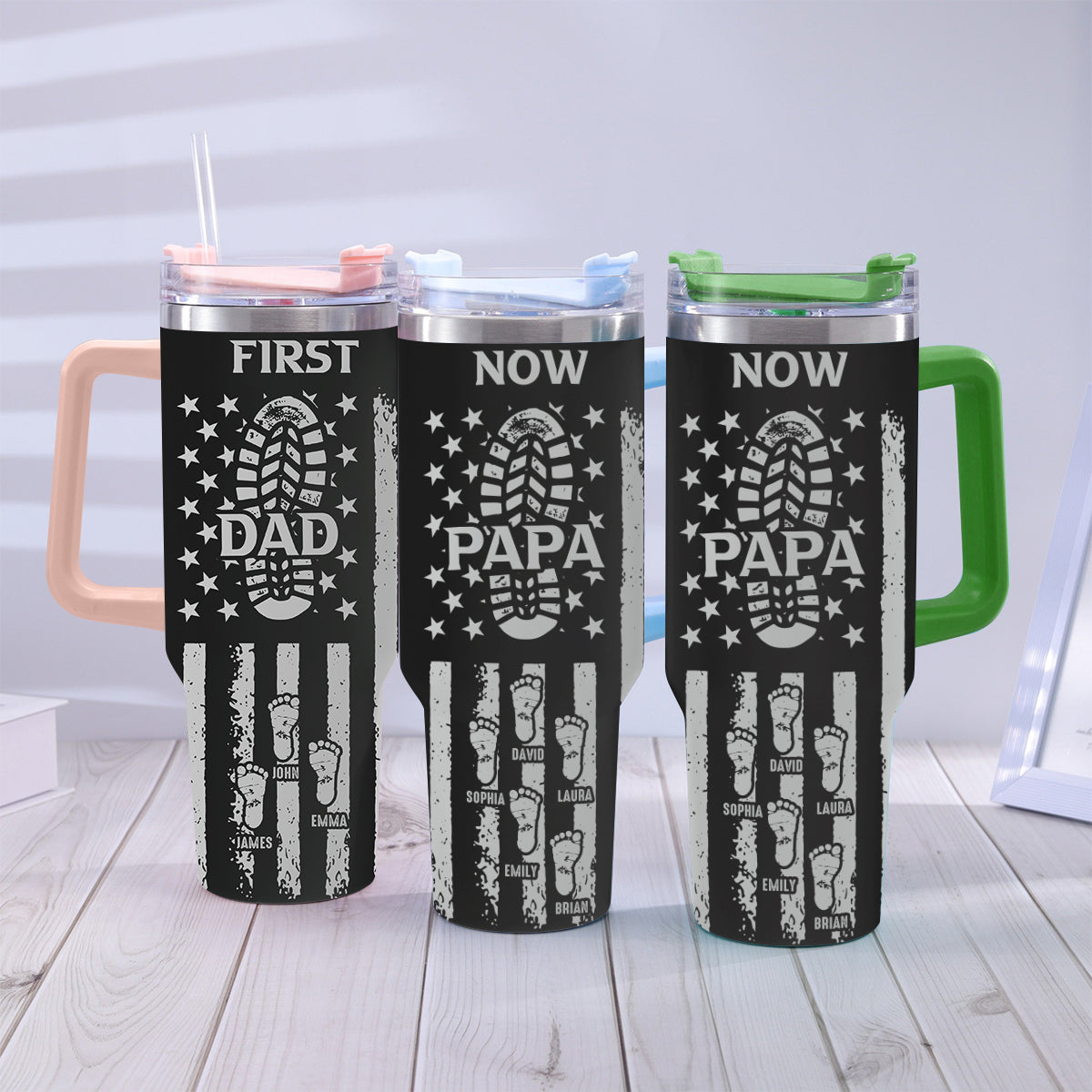First Dad Now Grandpa - Personalized Grandpa Tumbler With Handle