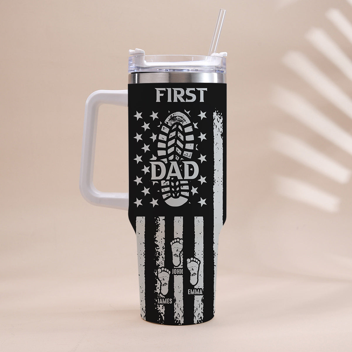 First Dad Now Grandpa - Personalized Grandpa Tumbler With Handle