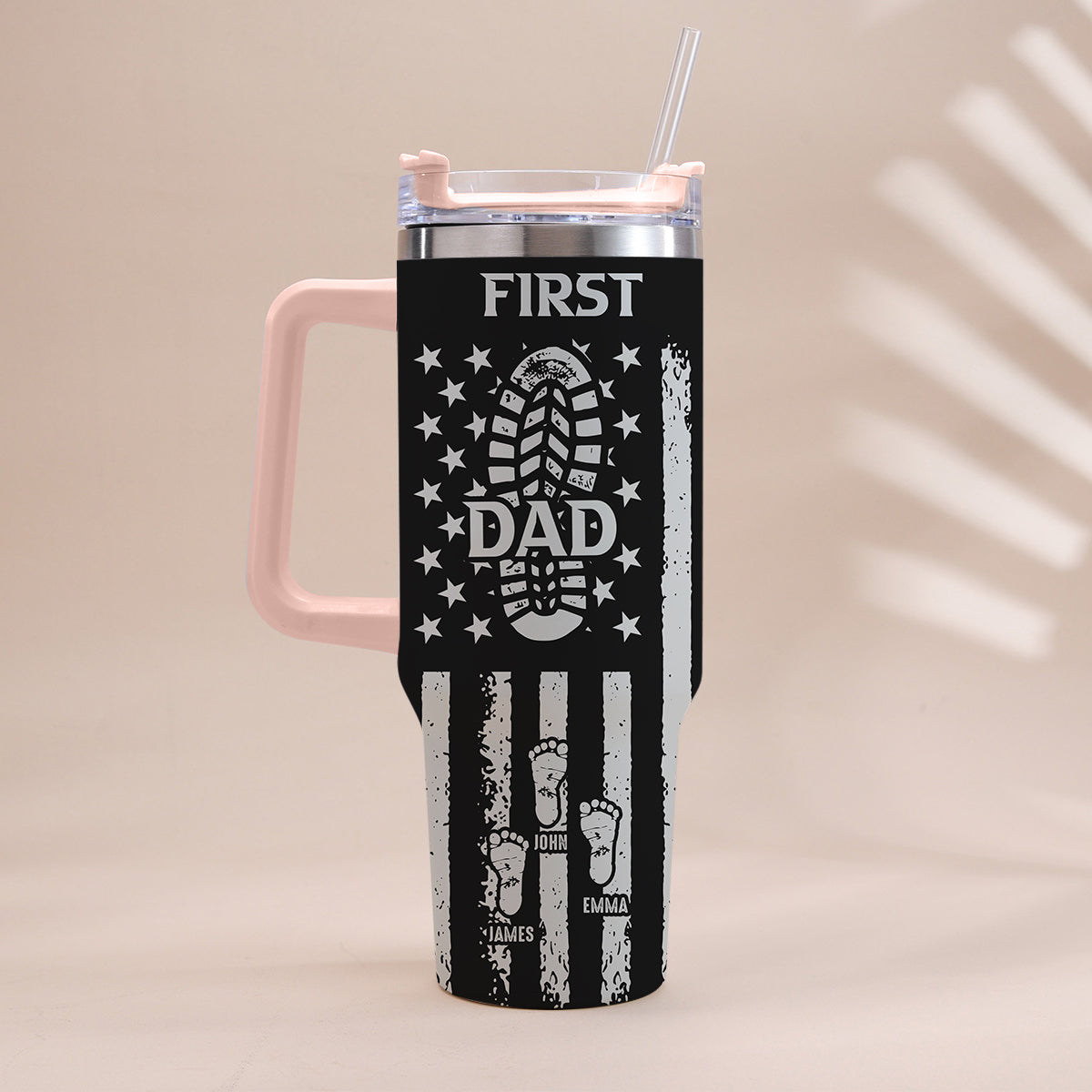 First Dad Now Grandpa - Personalized Grandpa Tumbler With Handle