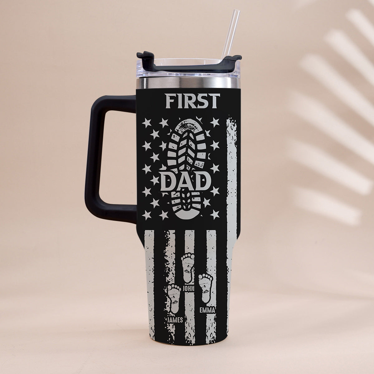 First Dad Now Grandpa - Personalized Grandpa Tumbler With Handle