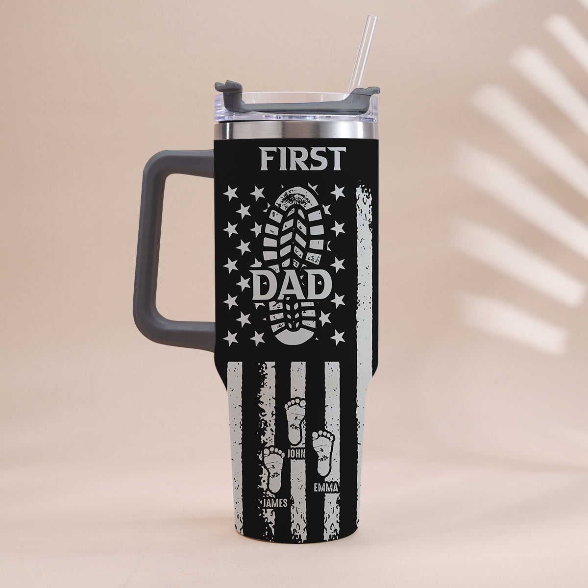 First Dad Now Grandpa - Personalized Grandpa Tumbler With Handle