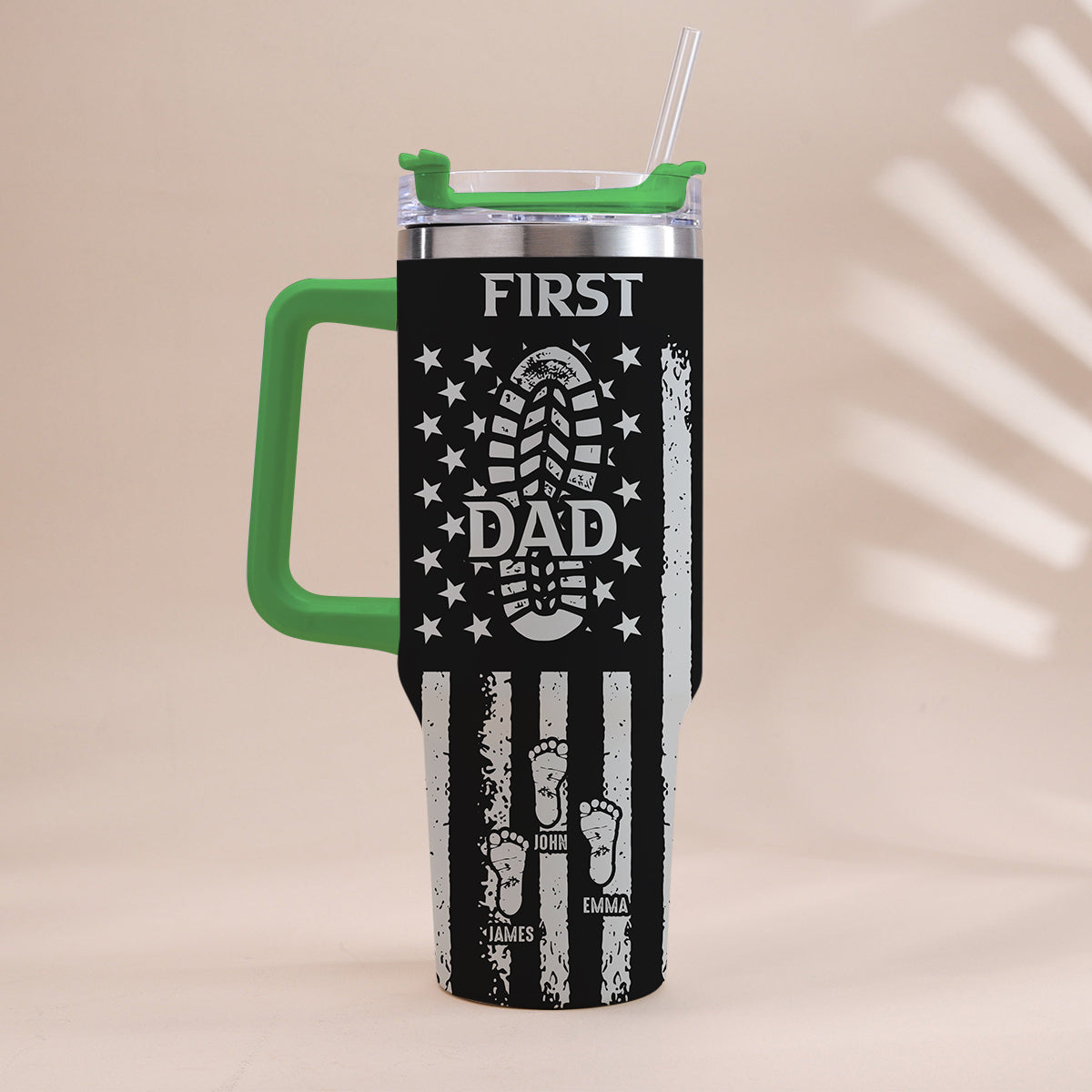 First Dad Now Grandpa - Personalized Grandpa Tumbler With Handle