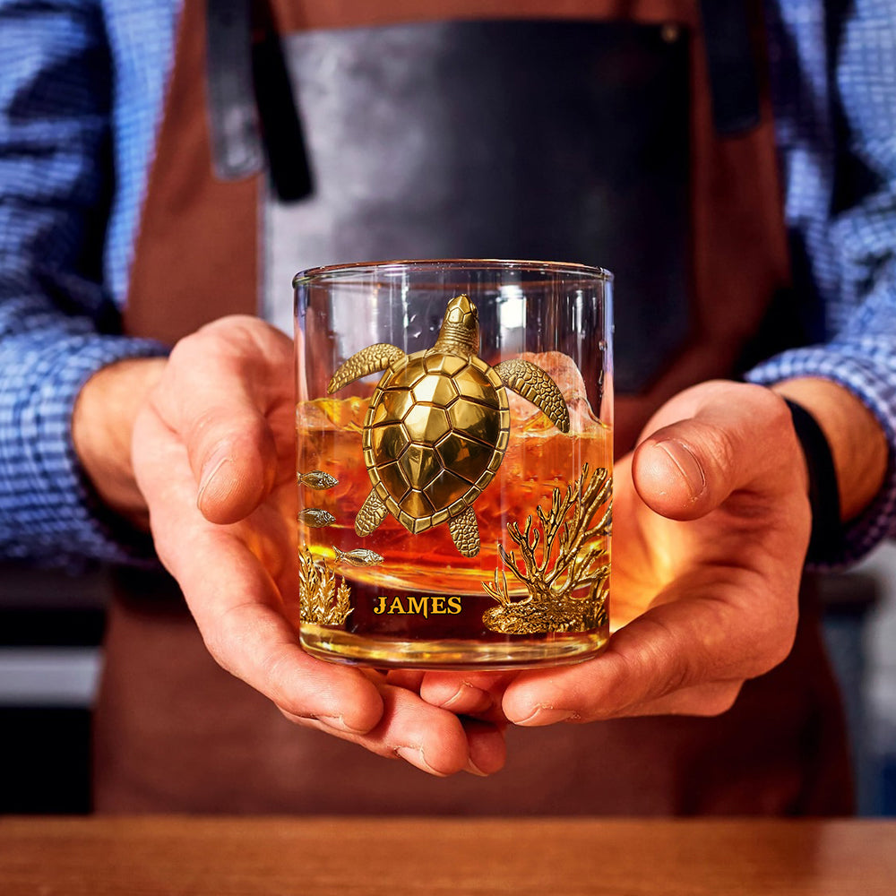 Sea Lovers Gift, Turtle, Dolphin, Mermiad, Hippocampus - Personalized Sea Lover Whiskey Glass