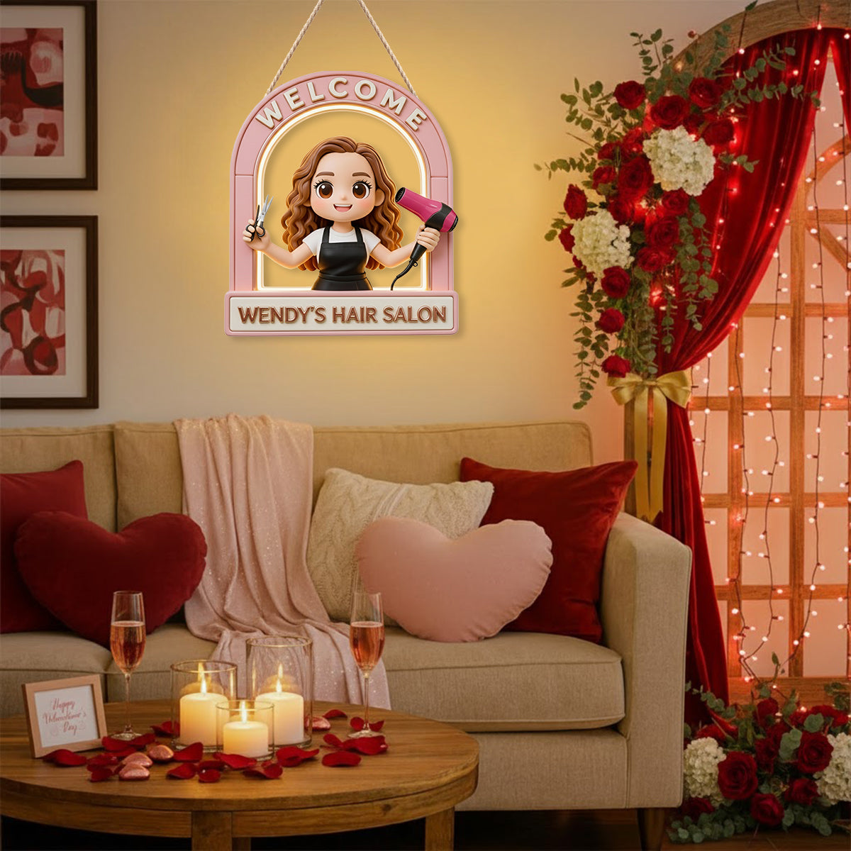 Enseigne de bienvenue pour salon de coiffure - Enseigne lumineuse LED personnalisée en acrylique pour coiffeur