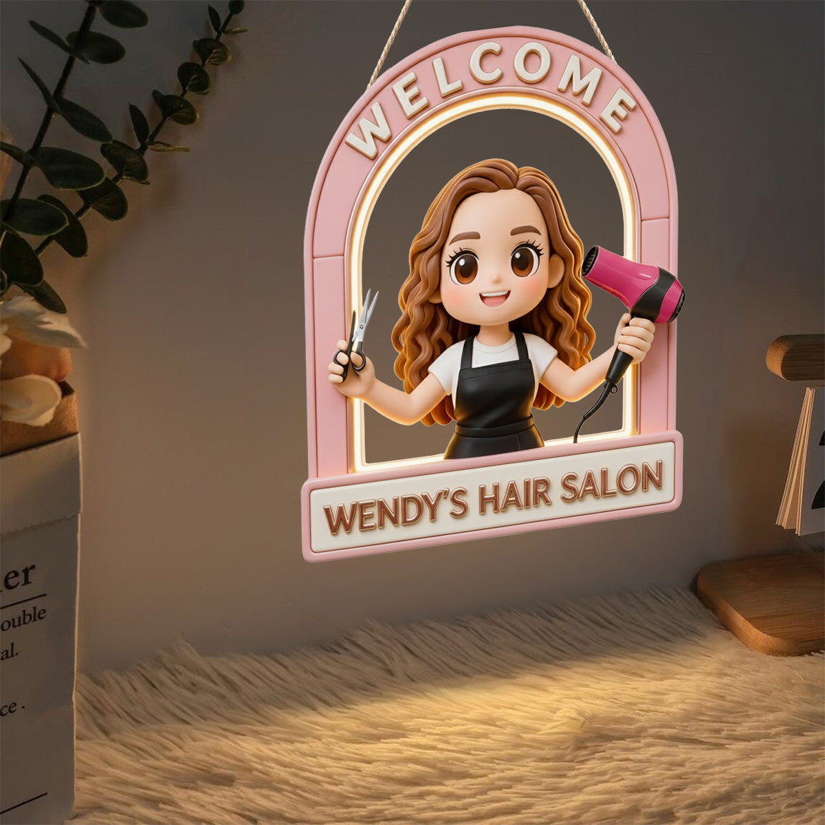 Enseigne de bienvenue pour salon de coiffure - Enseigne lumineuse LED personnalisée en acrylique pour coiffeur