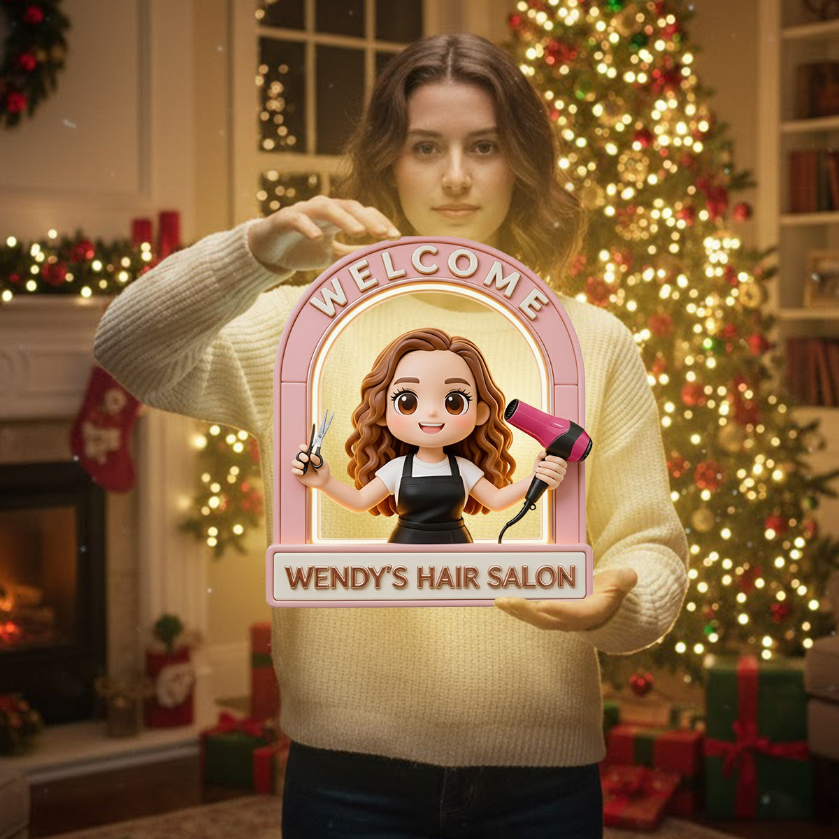 Enseigne de bienvenue pour salon de coiffure - Enseigne lumineuse LED personnalisée en acrylique pour coiffeur