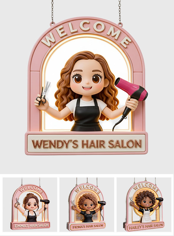 Enseigne de bienvenue pour salon de coiffure - Enseigne lumineuse LED personnalisée en acrylique pour coiffeur