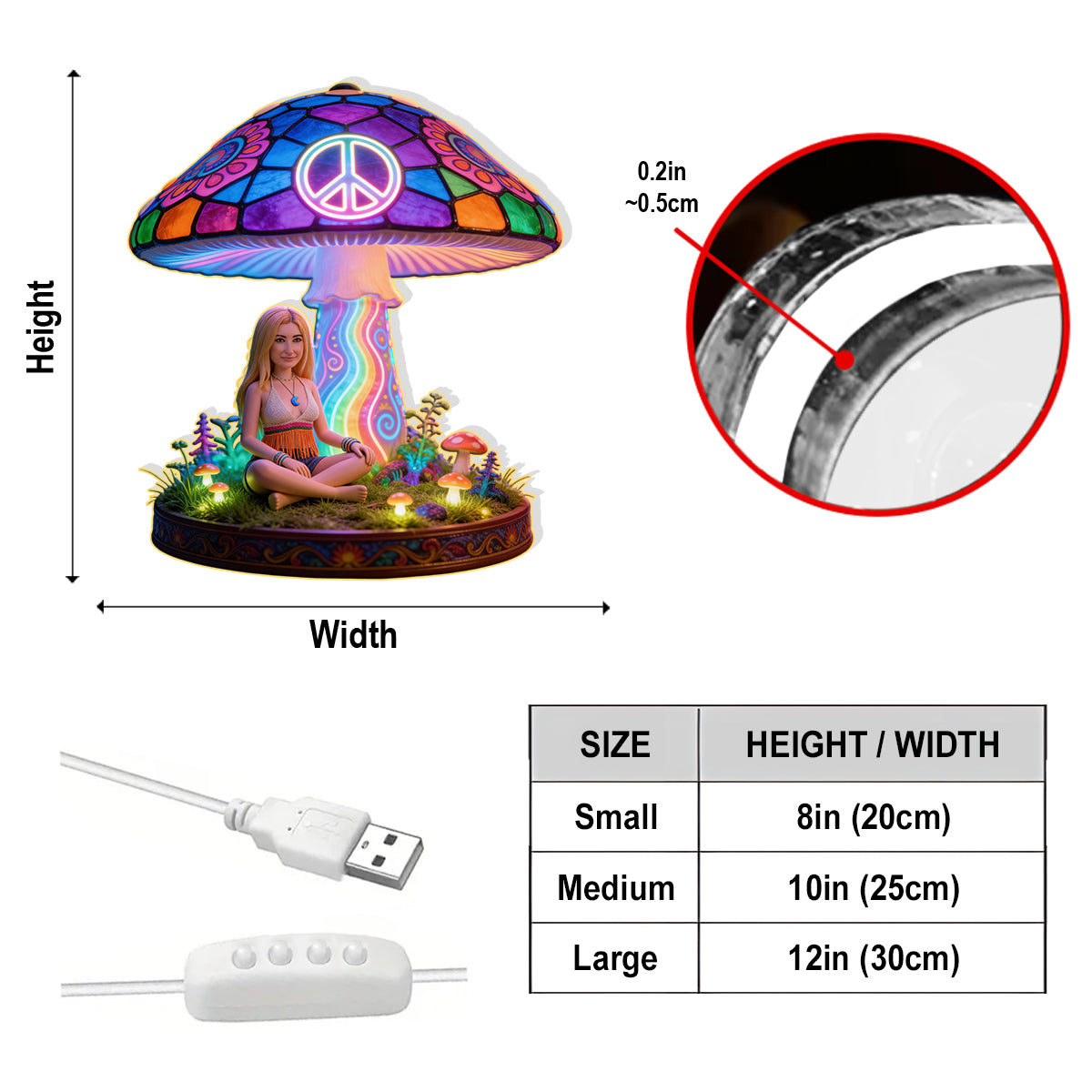 Hippie Theme, Custom From Any Image - Personalized Hippie Acrylic LED Night Light
