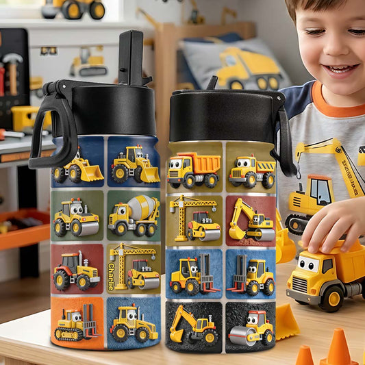 Construction Machines - Personalized Kid Kids Water Bottle