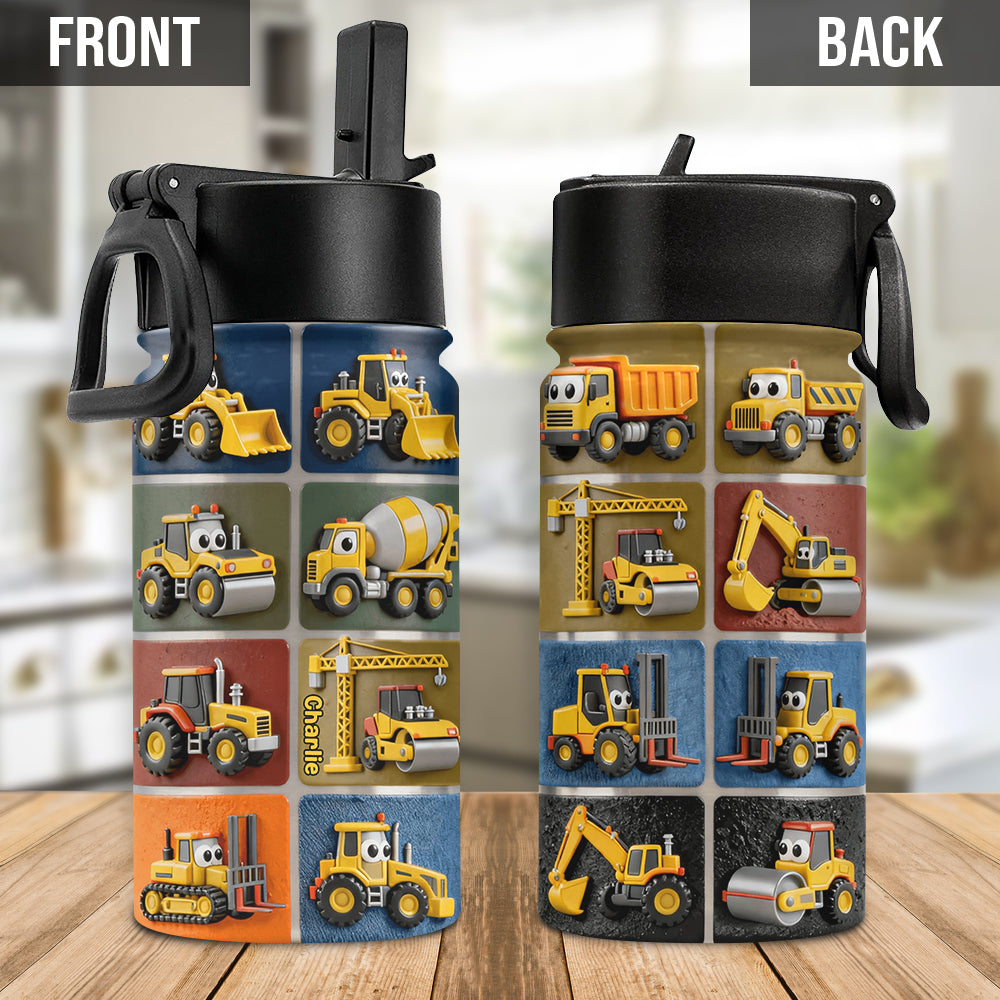 Construction Machines - Personalized Kid Kids Water Bottle