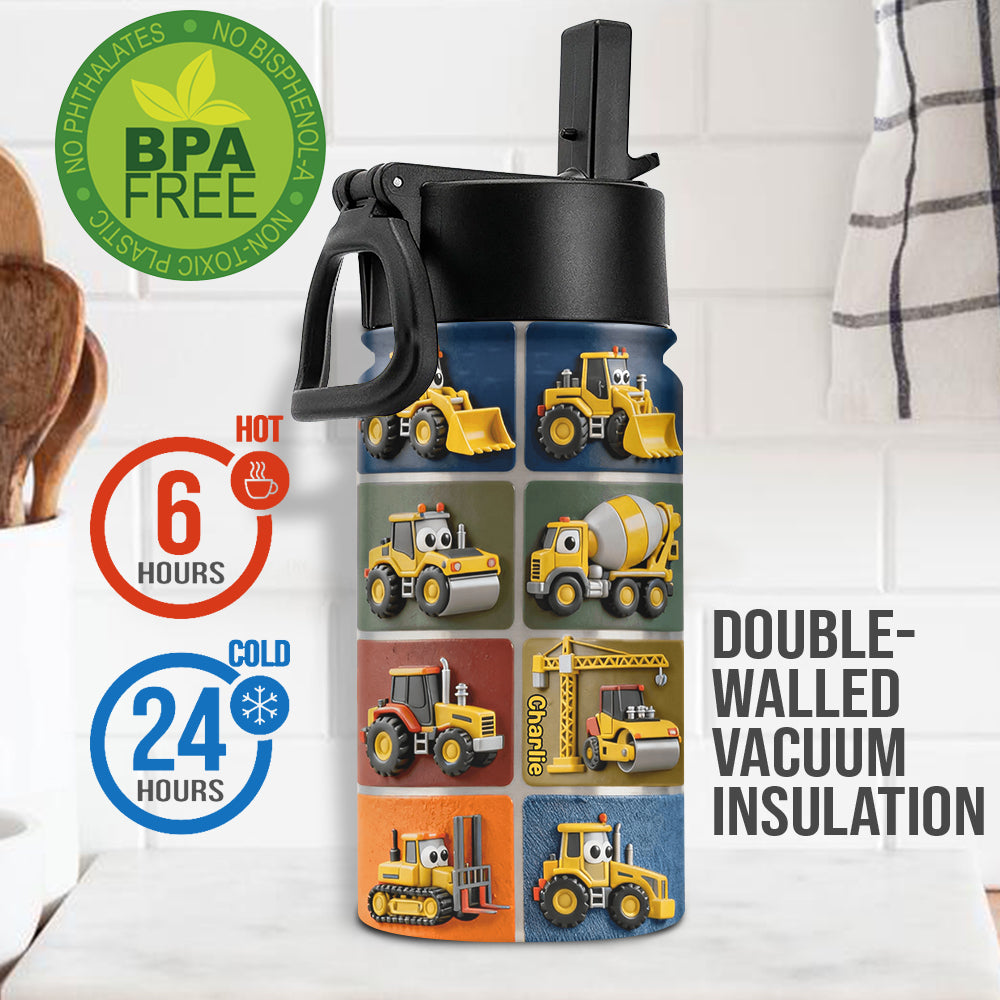 Construction Machines - Personalized Kid Kids Water Bottle