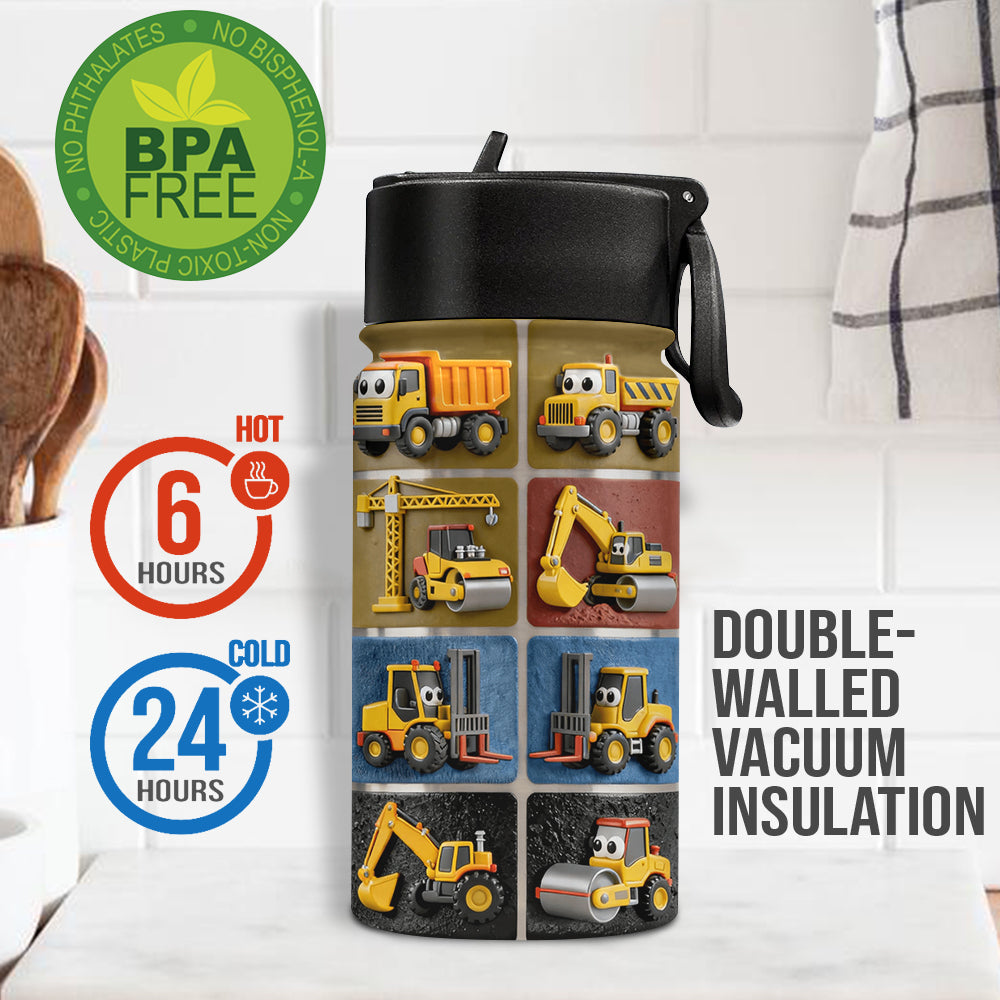 Construction Machines - Personalized Kid Kids Water Bottle