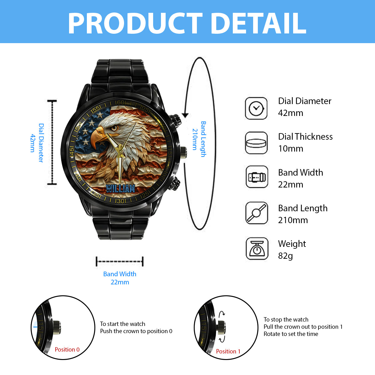 Strong Eagle - Personalized Bald Eagle Hand Watch
