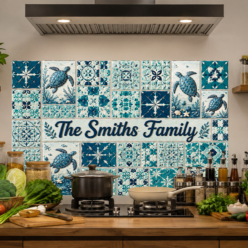 Blue Ocean Turtle Mosaic Pattern - Personalized Turtle Wall Decal