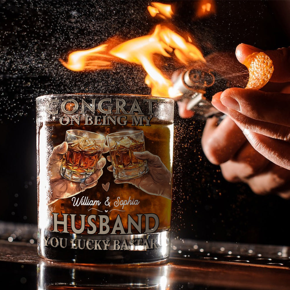 Congrats On Being My Husband - Personalized Couple Whiskey Glass