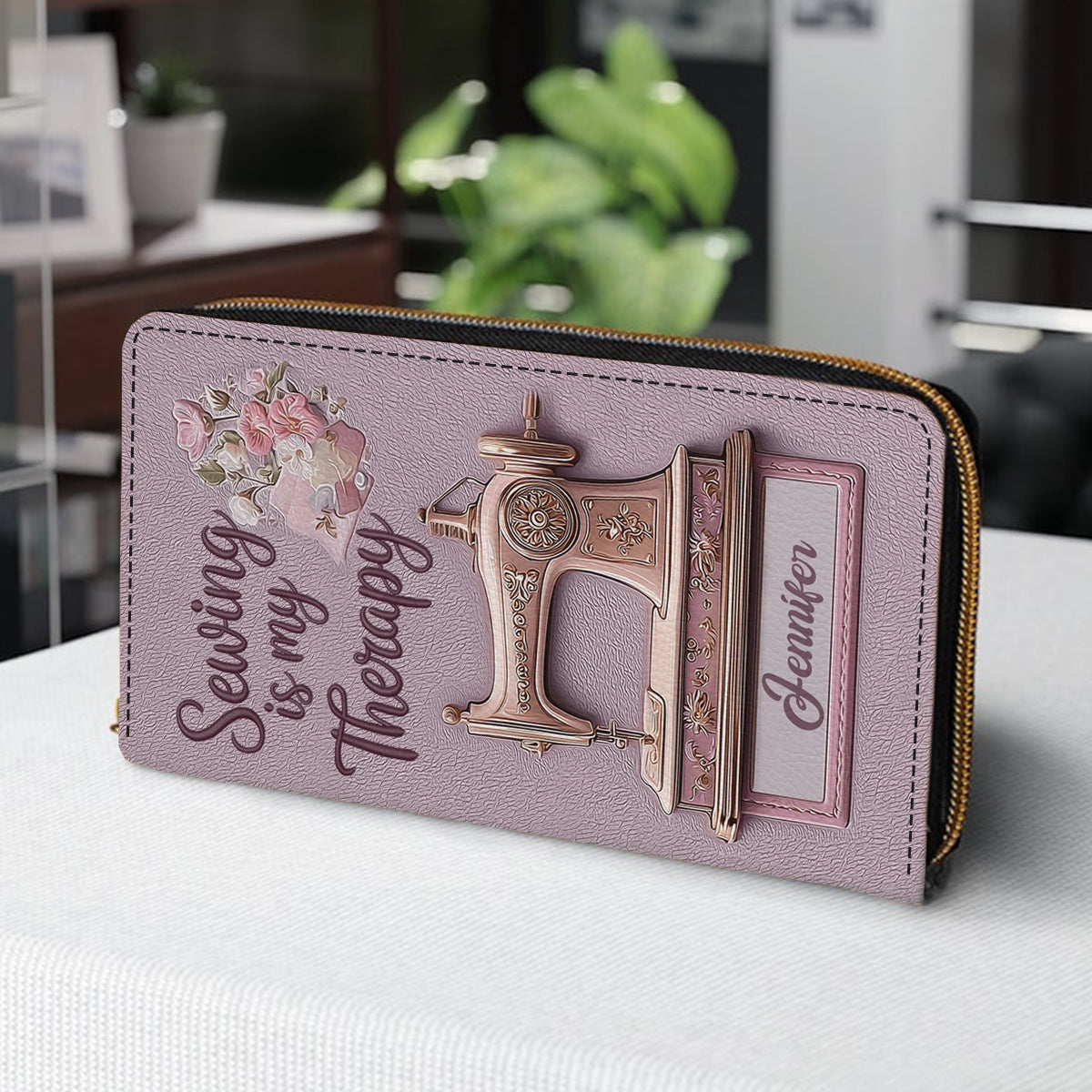 Sewing is my Therapy - Personalized Sewing Leather Long Wallet